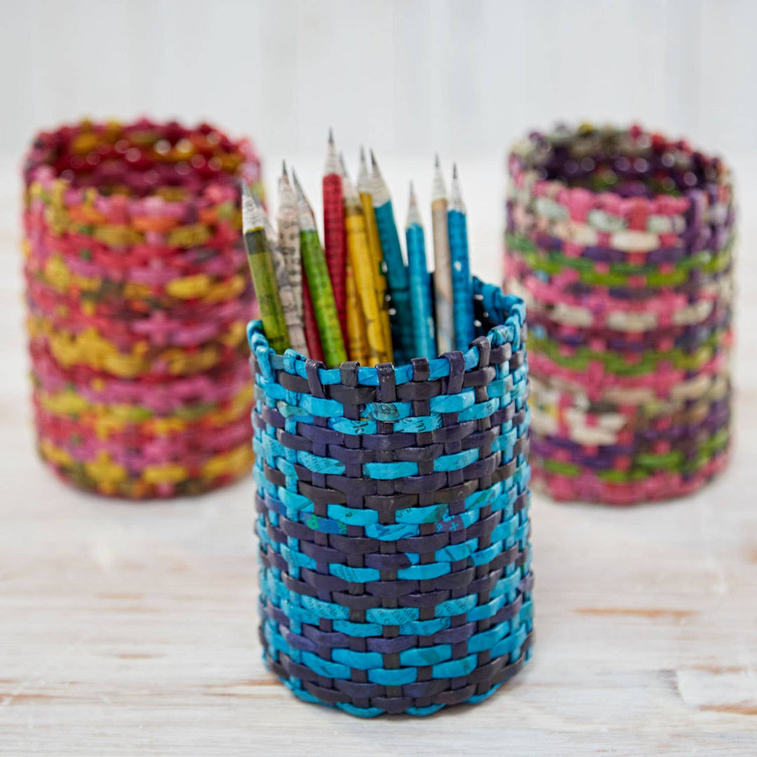 Recycled Newspaper Round Pencil Holder