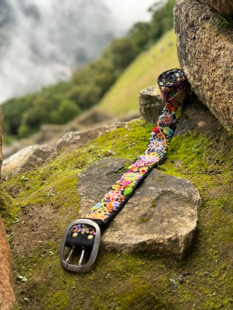 Black Floral Hand Embroidered Belt
