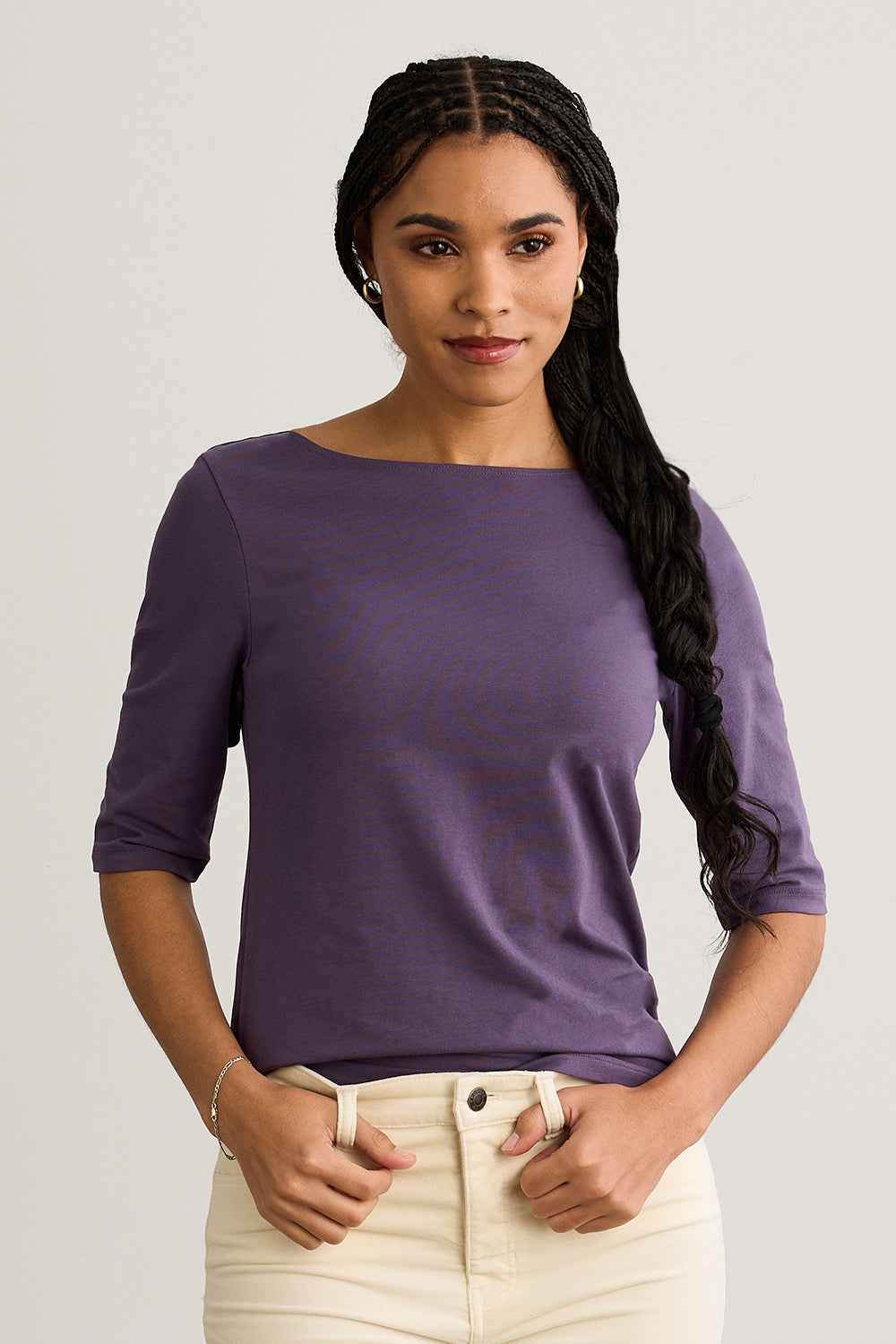 Women's Organic Elbow Sleeve Boat Neck Top