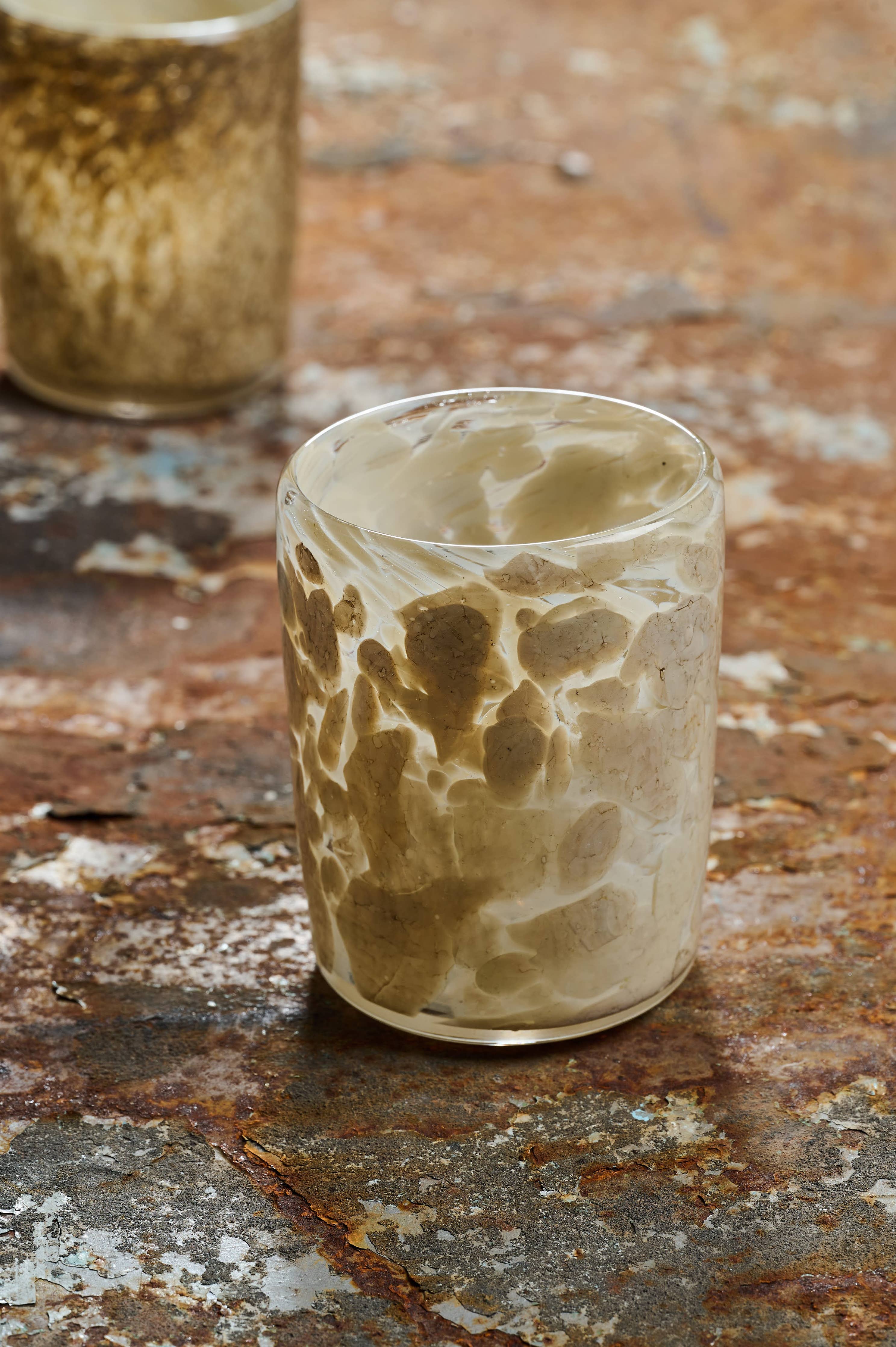 Hand Blown Glass Tumbler: Brown Marble