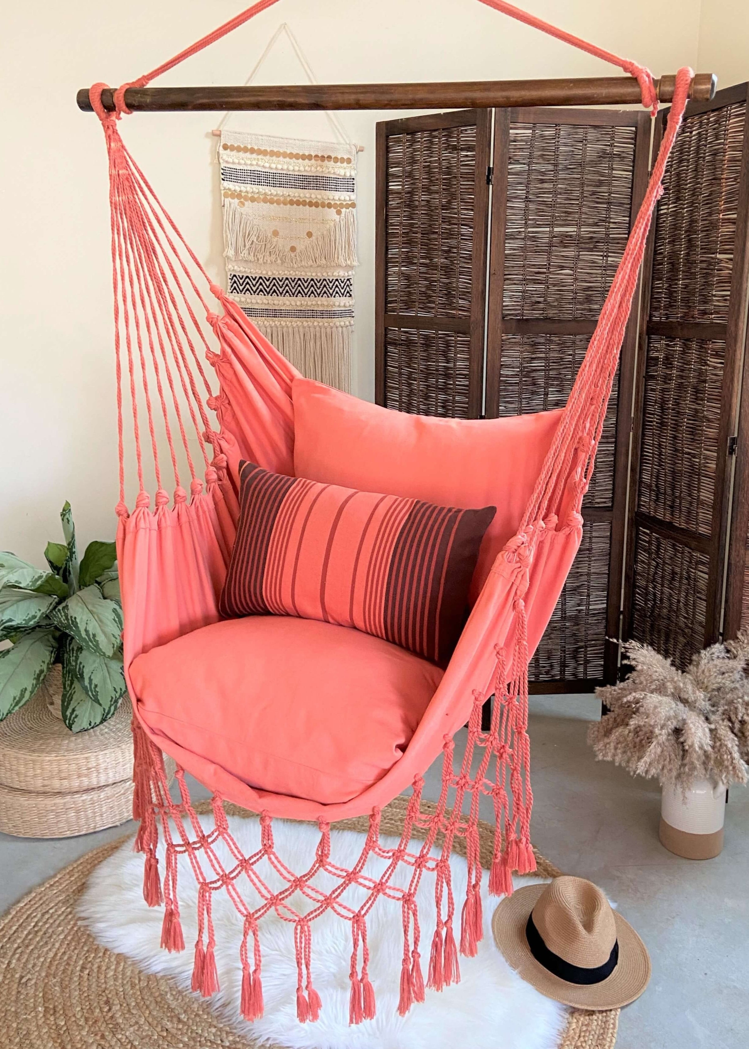 Coral Pink Macrame Hammock Chair | SERENA