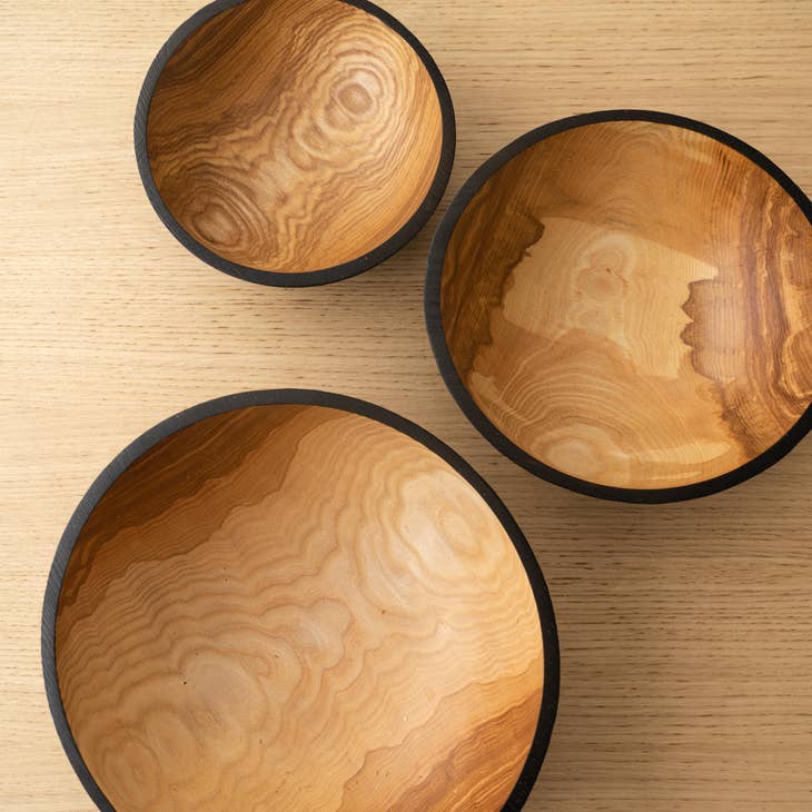Hand-Carved Ukrainian Charred Nesting Bowl Set