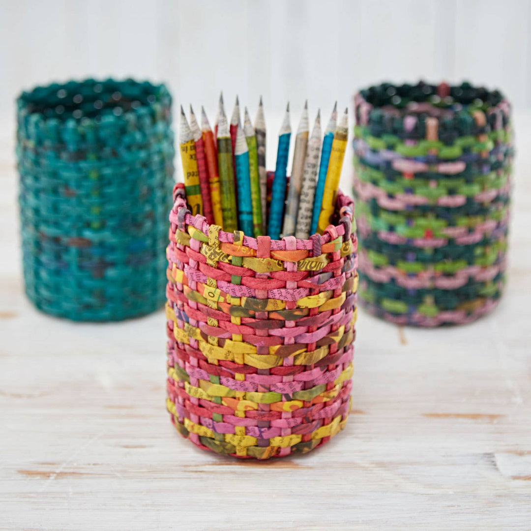 Recycled Newspaper Round Pencil Holder