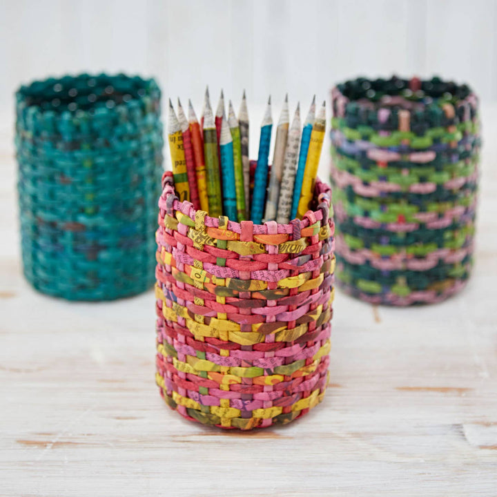 Recycled Newspaper Round Pencil Holder