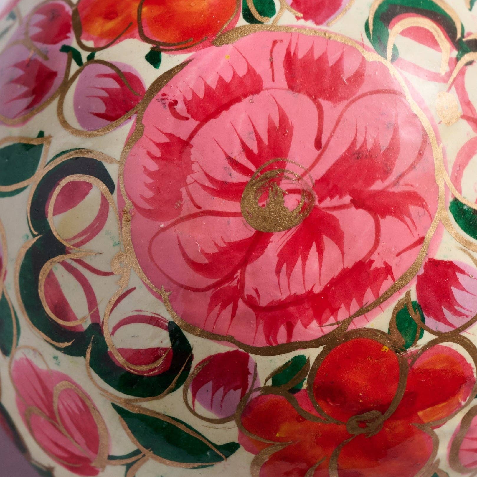 Painted Bright Florals Paper Mache Ball Ornament