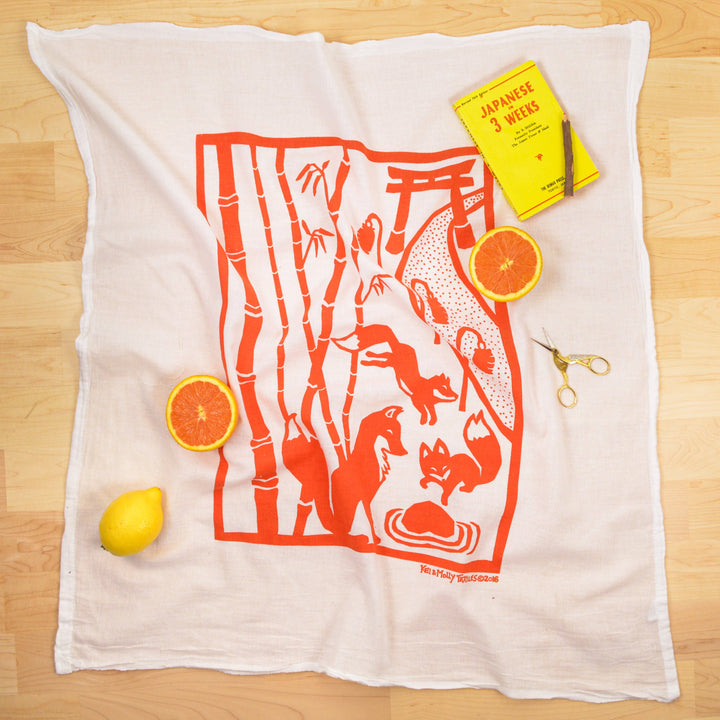 Flour Sack Dish Towel - Foxes