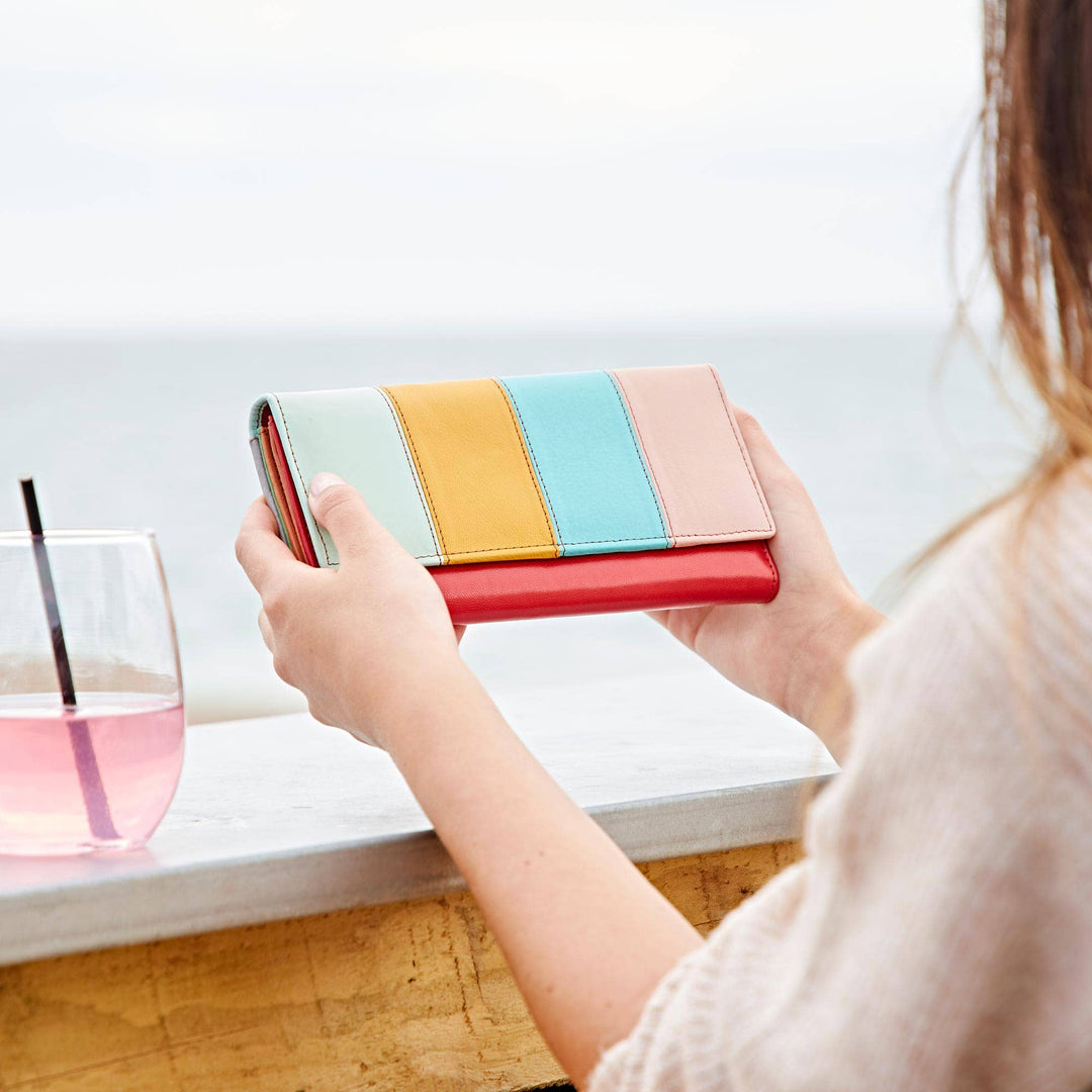 Recycled Multicoloured Leather Clutch Purse - Handmade