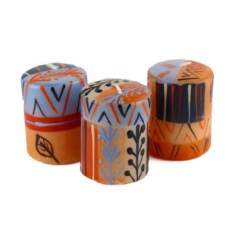 Hand Painted Votive Candles Set of 3 - Uzushi Design