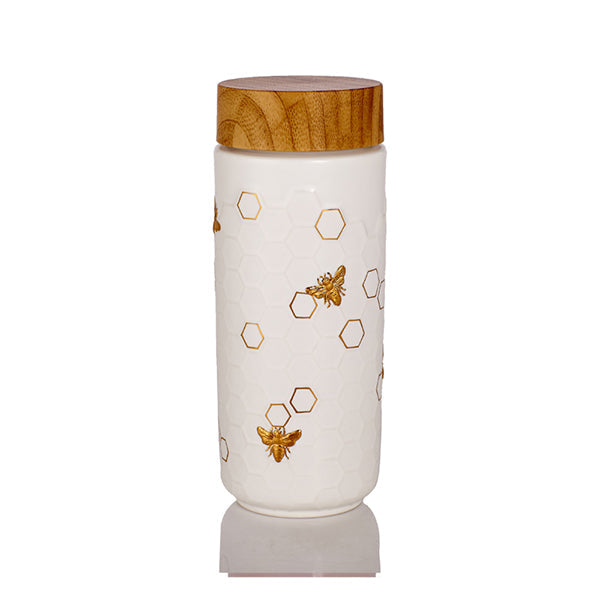 Honey Bee Ceramic Travel Mug / Gold 12.3 oz