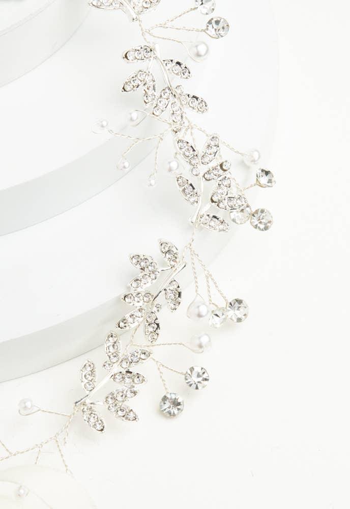 Ethereal Vine Silver Crystal and Pearl Silk Ribbon Headband - Ethical Trade Co