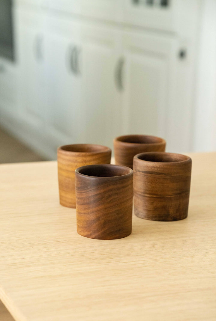 Hand-Carved Ukrainian Walnut Wood Coffee Cups