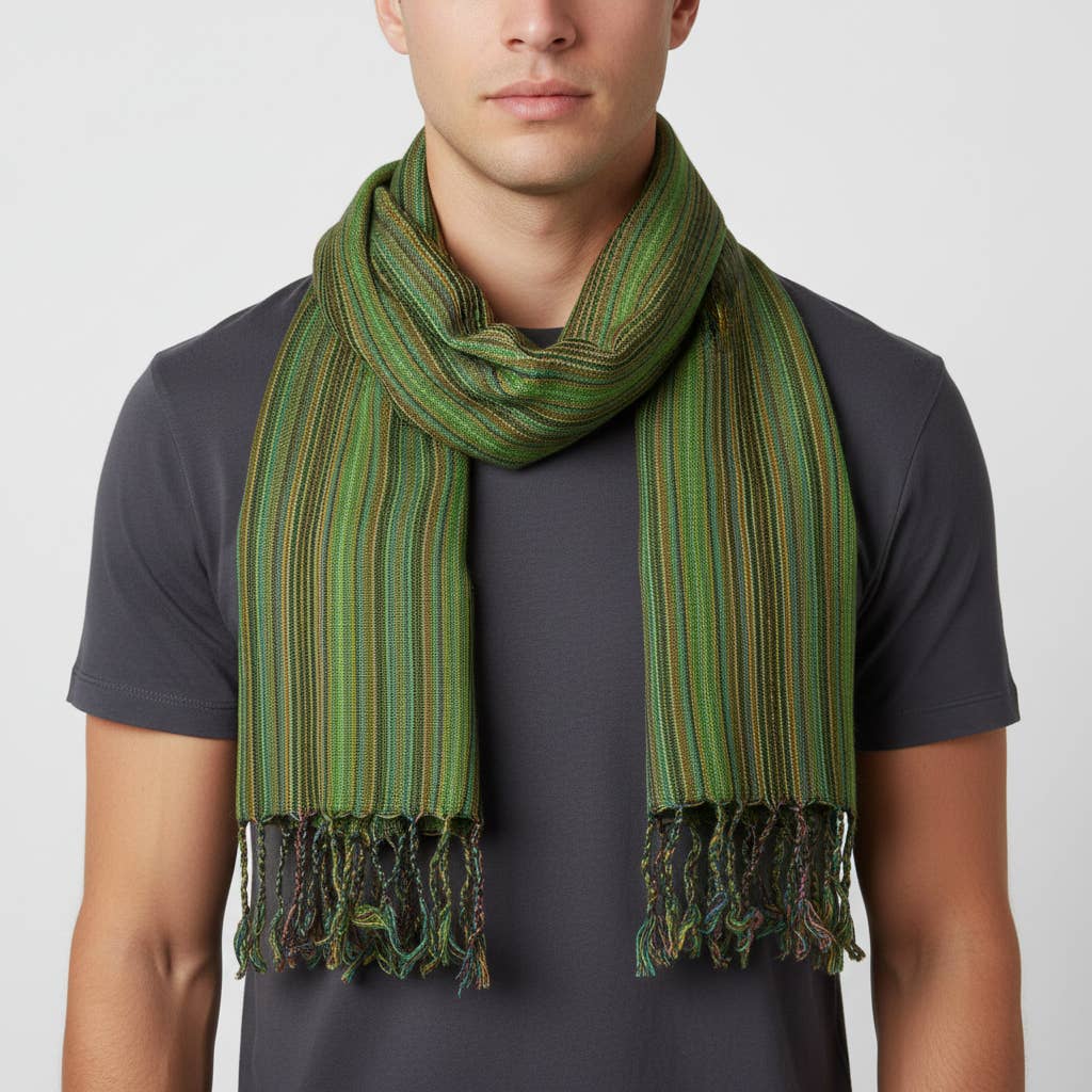 Small Striped Handwoven Scarf - Green & Pistachio