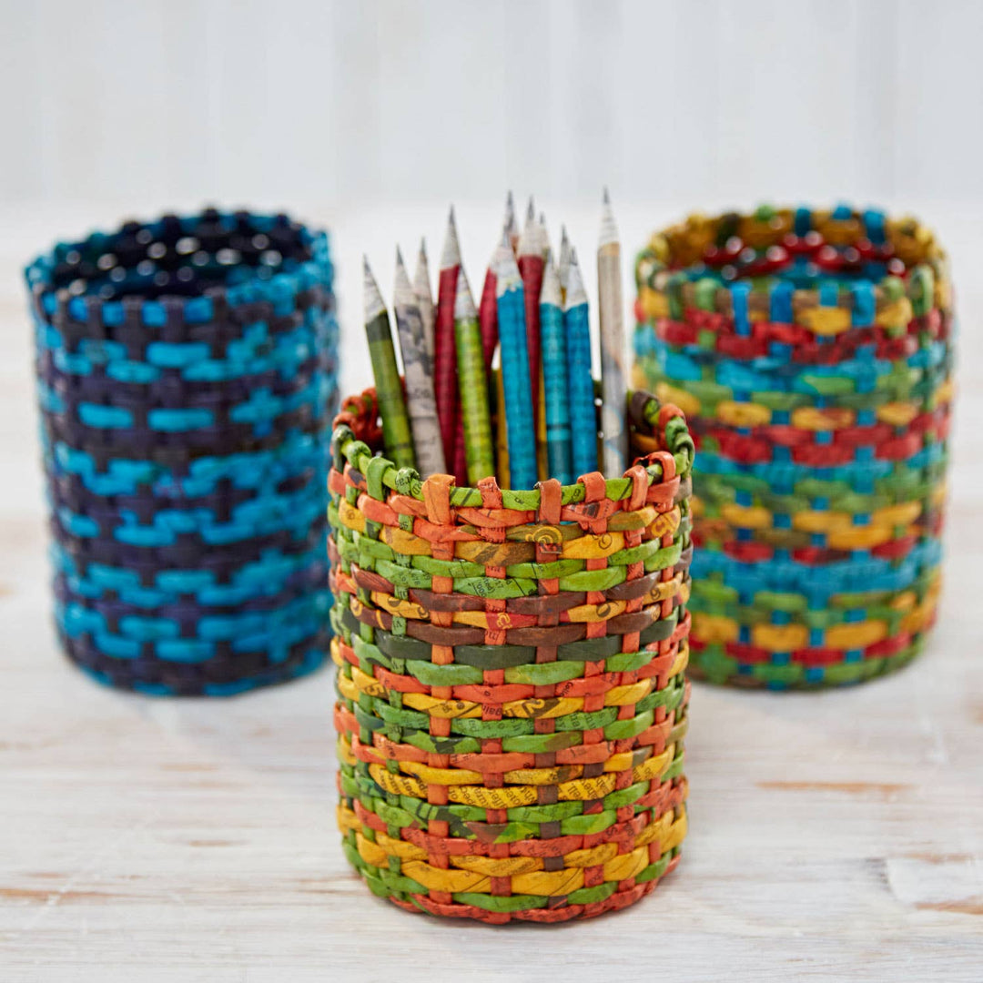 Recycled Newspaper Round Pencil Holder