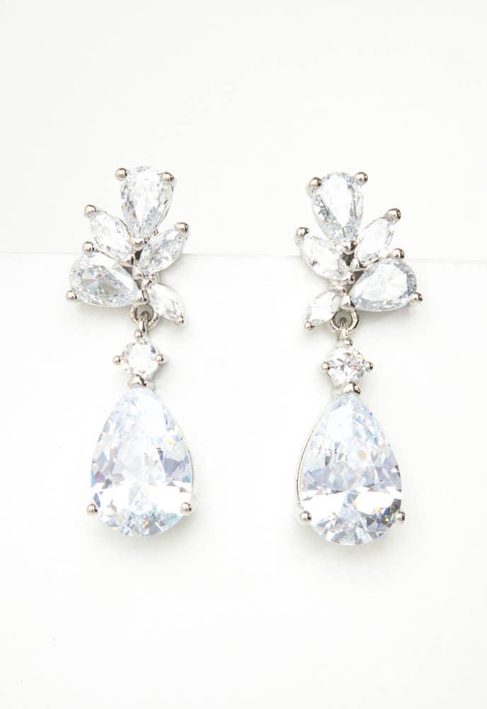 Glittering Garland Platinum and Zircon Drop Earrings - Ethical Trade Co