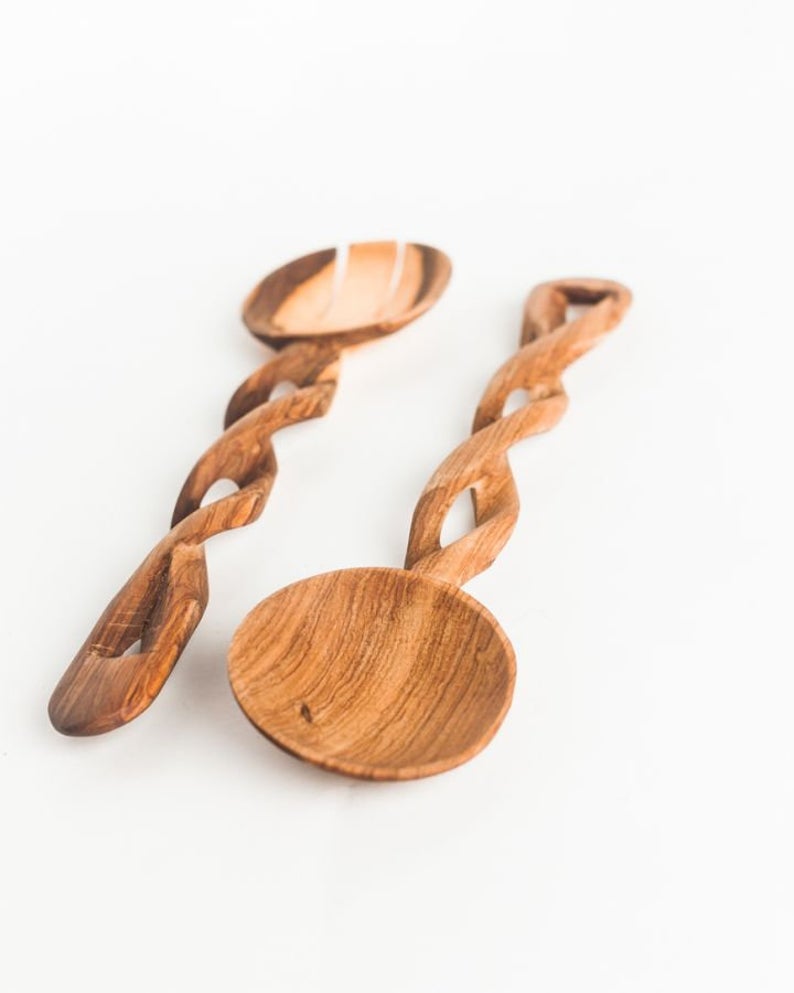 Olive Wood Spiral Salad Servers