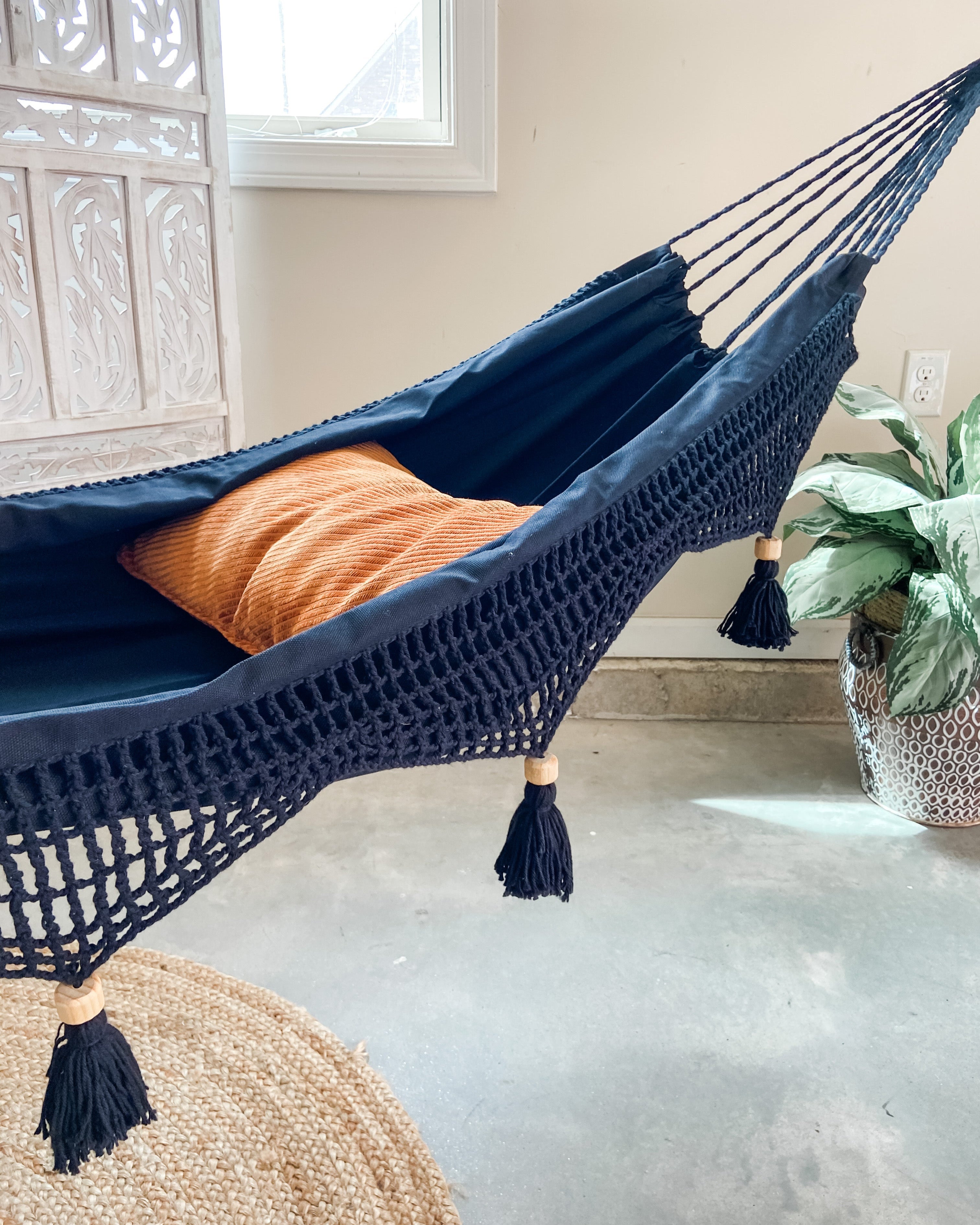 Boho Black Hammock With Crochet Fringe| DANIELLA