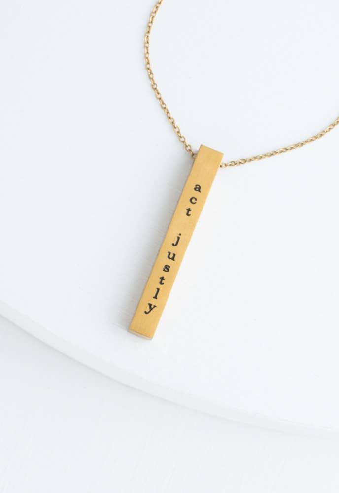 Justice Gold Bar Necklace (black inscription) - Ethical Trade Co