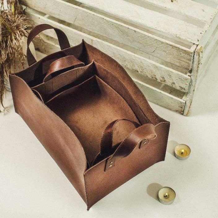 Leather Storage Bins in Camel - Ethical Trade Co