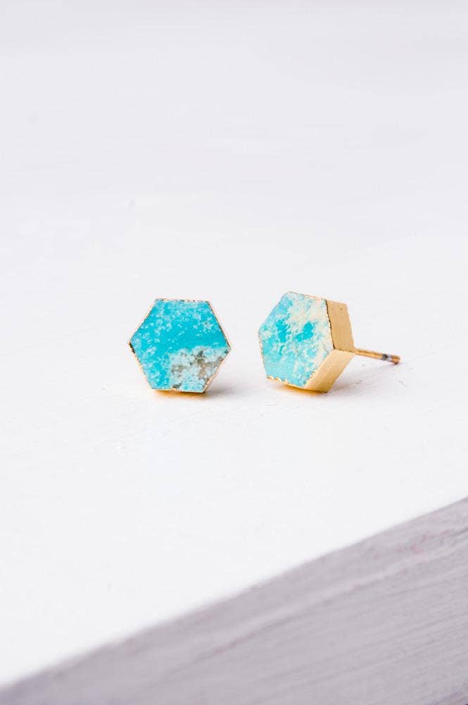 Natalie Turquoise Hexagon Stud Earrings - Ethical Trade Co