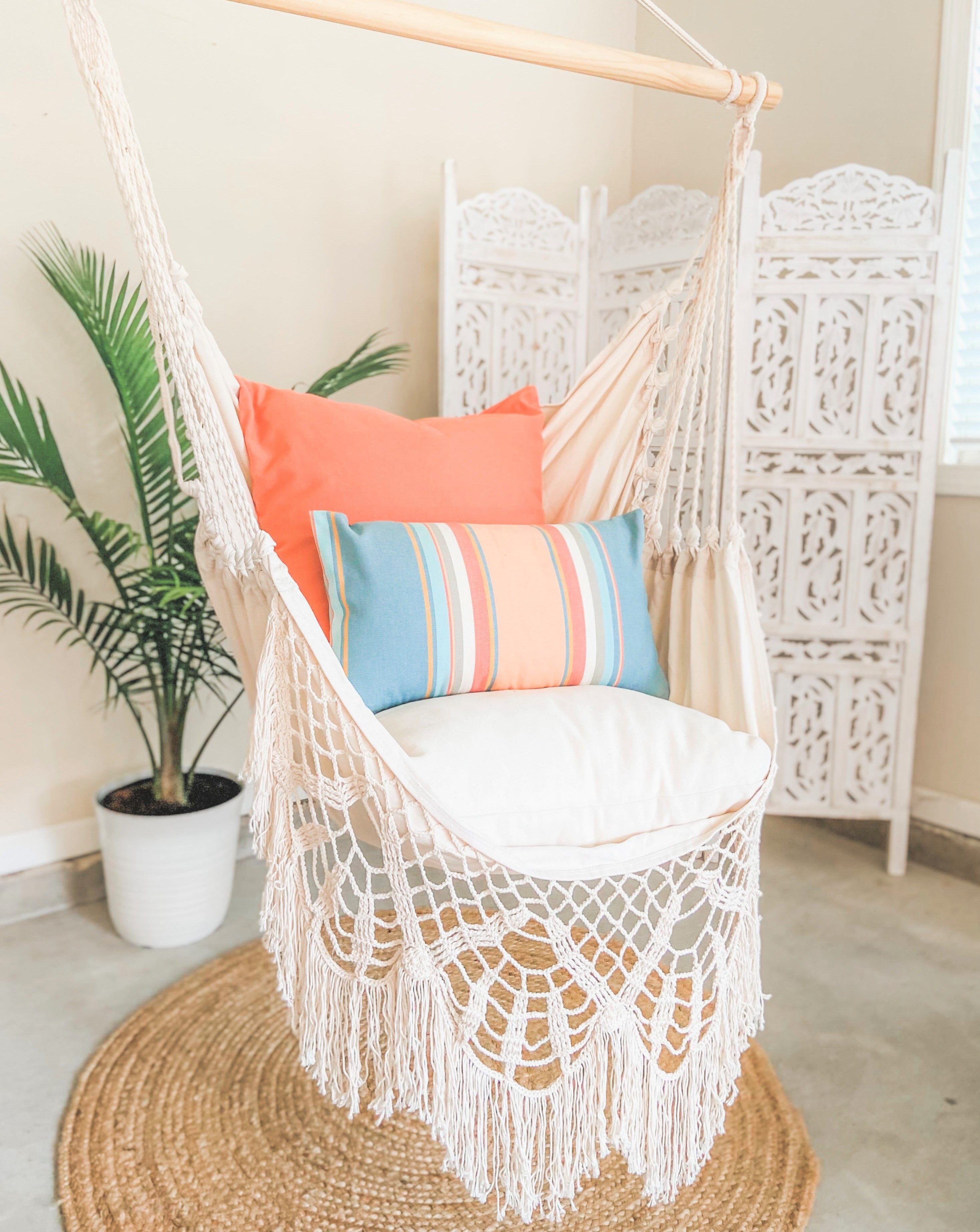 Pink and Blue Striped Throw Pillow | PASTEL