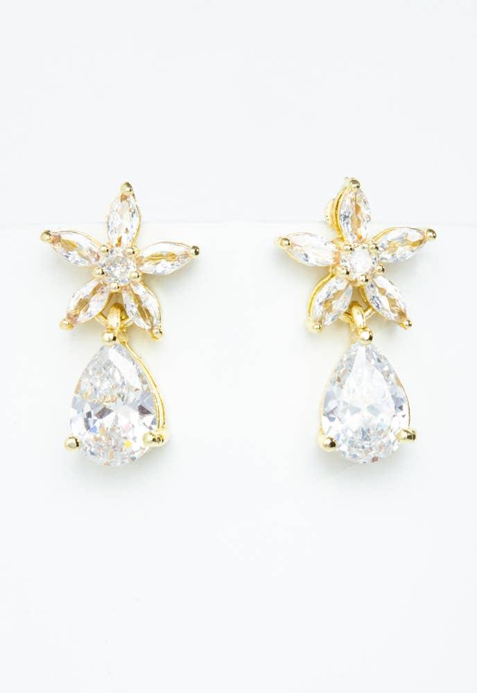 Radiant Bloom Gold and Zircon Drop Earrings - Ethical Trade Co