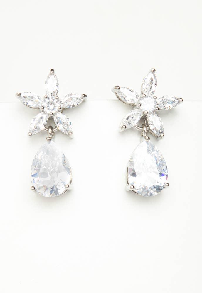 Radiant Bloom Platinum and Zircon Drop Earrings - Ethical Trade Co