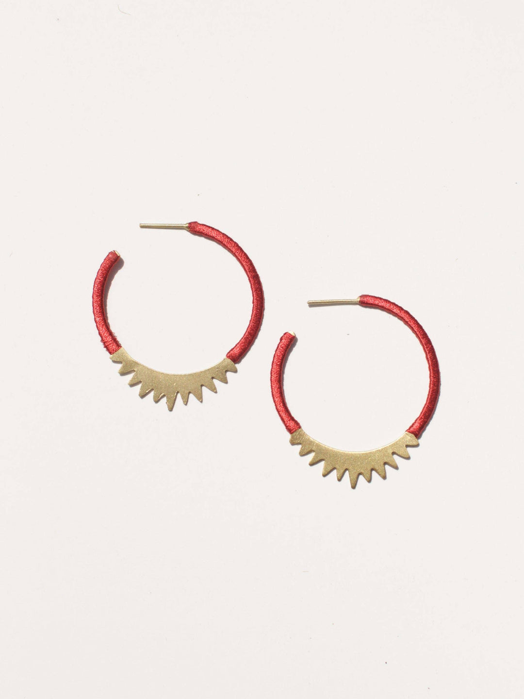 Spiked Brass Hoops Red - Ethical Trade Co