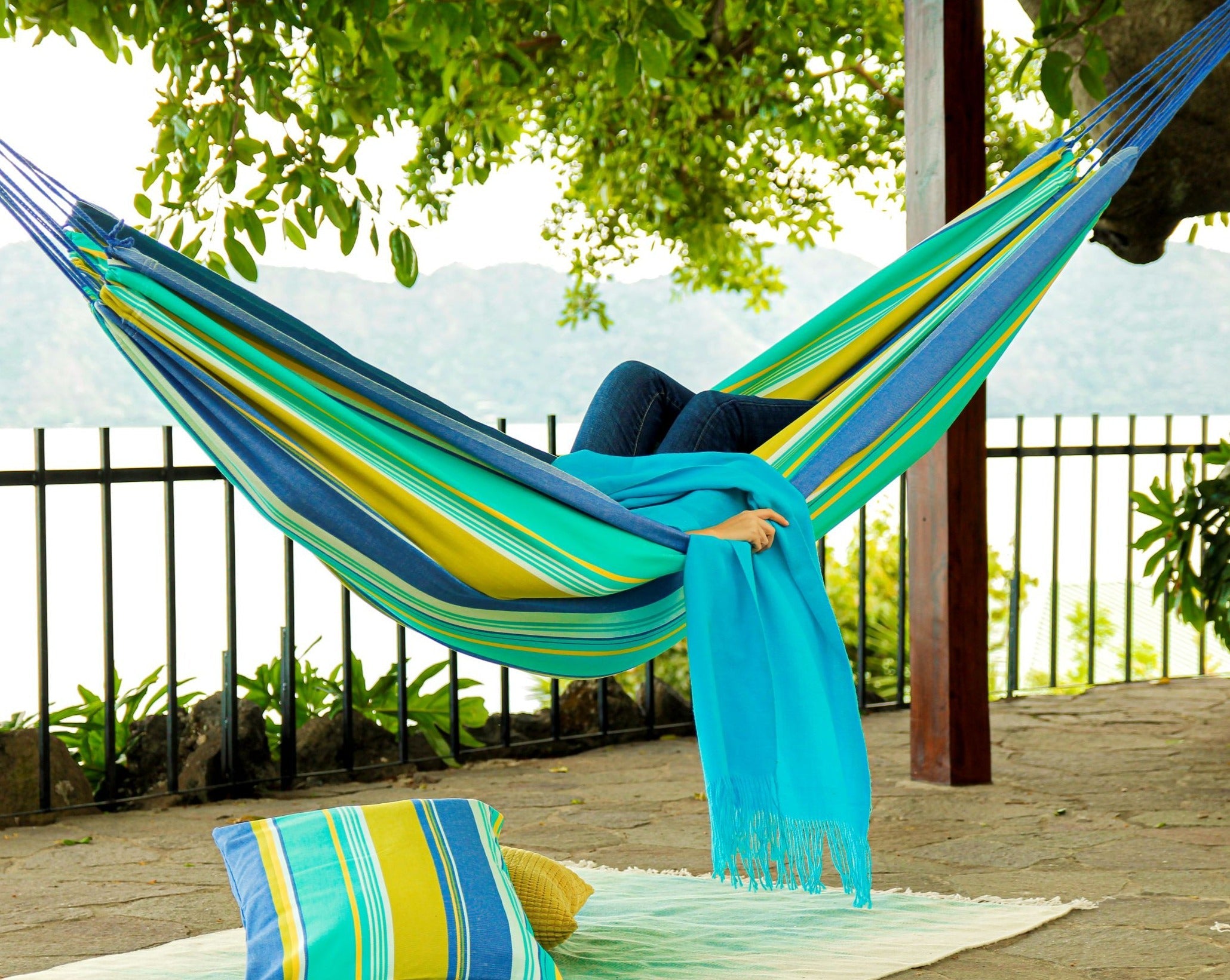 Striped Blue Green Cotton Canvas Hammock | OCEAN
