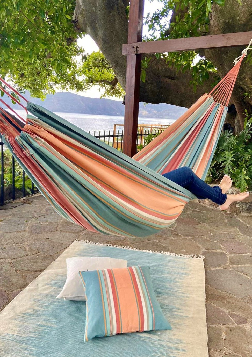 Striped Pink and Blue Cotton Hammock | PASTEL