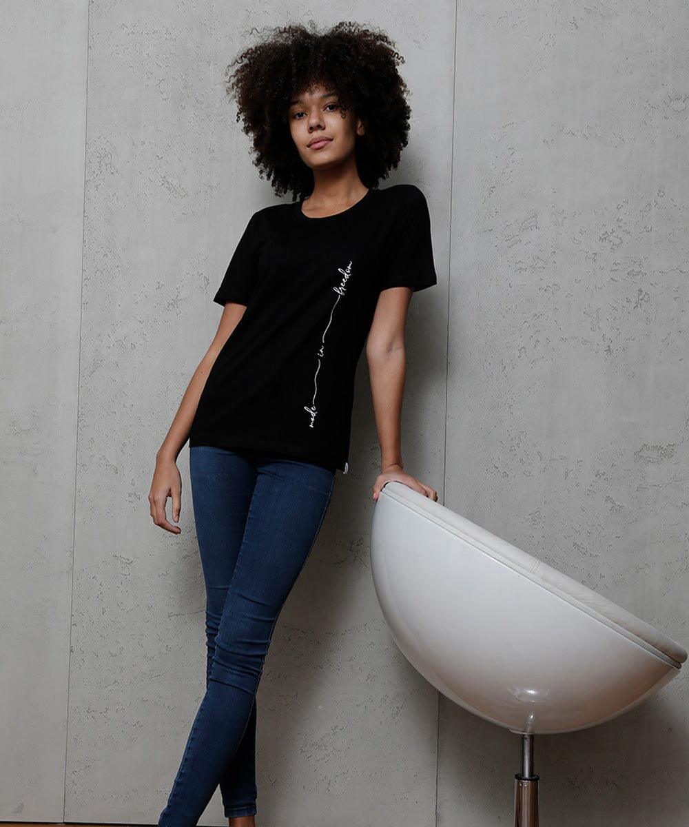 Women's T-Shirt Black 1/4 sleeves - Ethical Trade Co