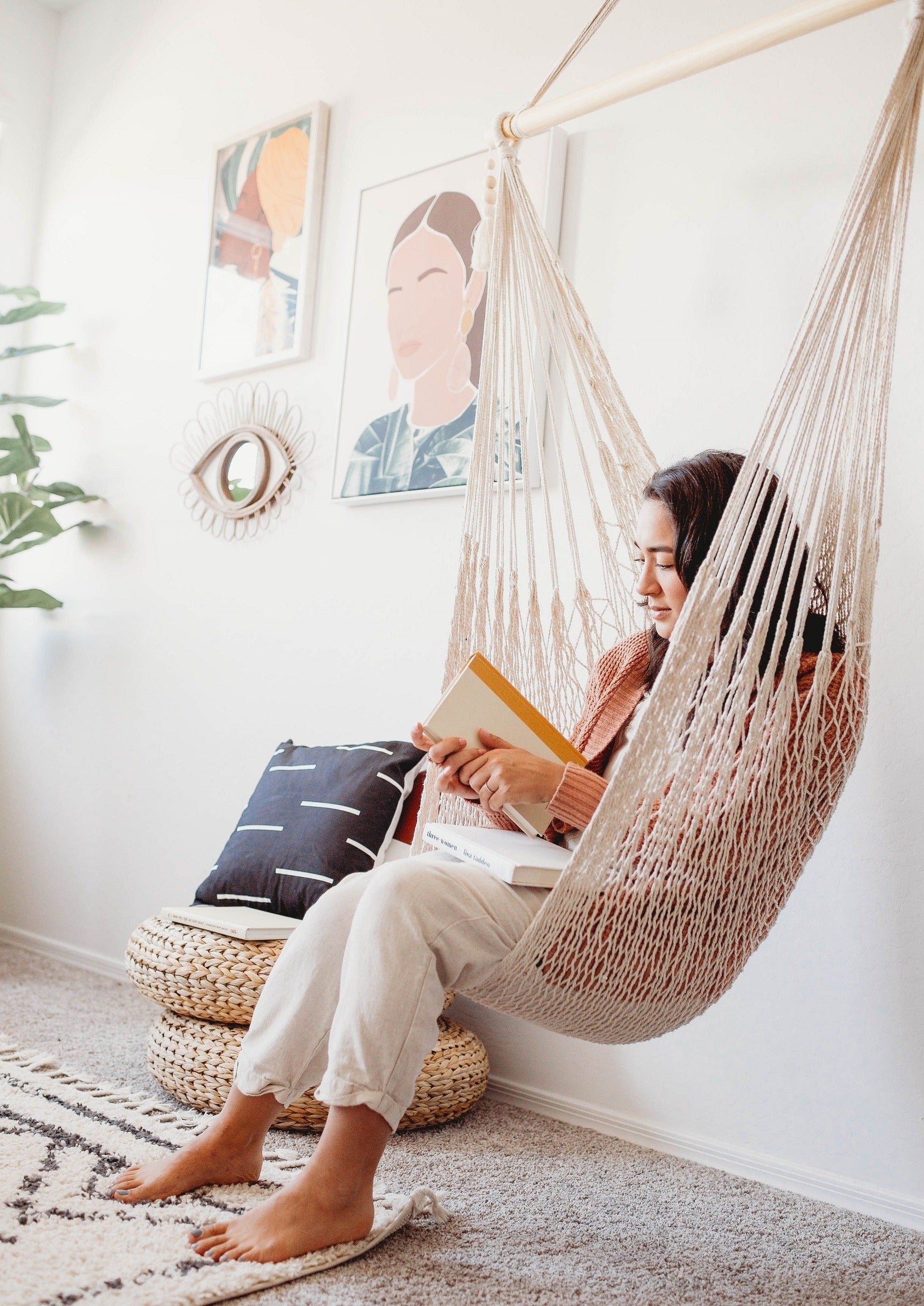 White Woven Macrame Hammock Chair | DIANA