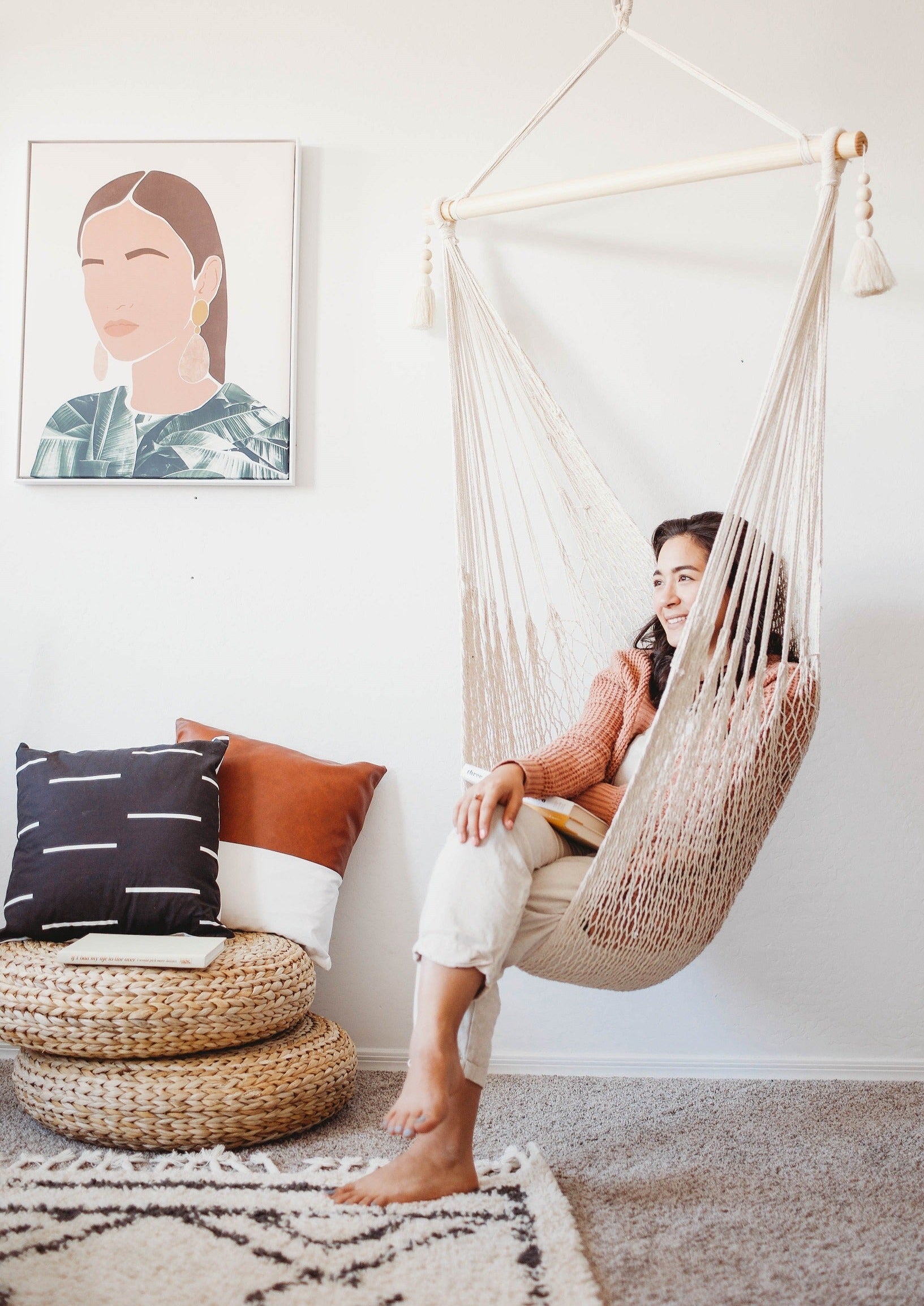 Woven Macrame Hanging Chair with Tassels | DIANA