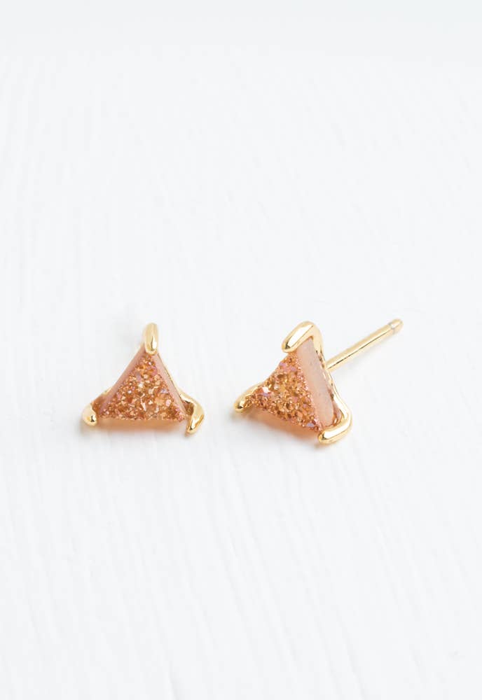 Coral Druzy Studs in Gold