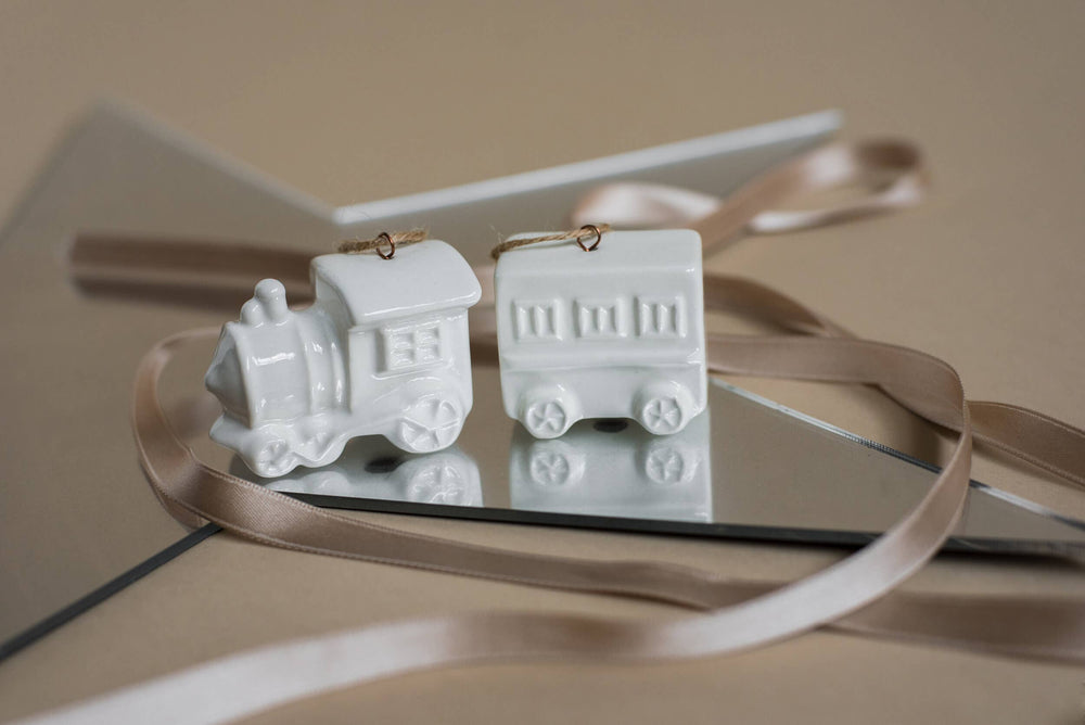 Handmade Porcelain Christmas Ornaments: Train Car