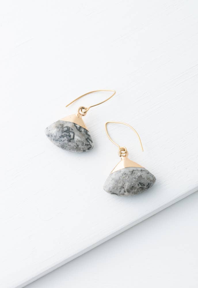 Fan Drop Earrings in Charcoal